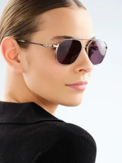 Okulary przeciwsłoneczne damskie, pilotki, srebrne