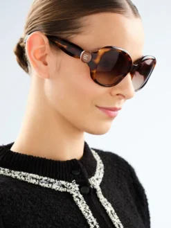 Okulary przeciwsłoneczne damskie, okrągłe, brązowe