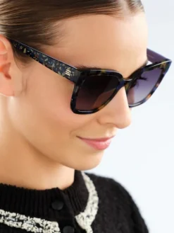 Okulary przeciwsłoneczne damskie, prostokątne, brązowe, niebieskie