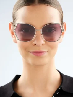 Okulary przeciwsłoneczne damskie, geometryczne, jasne srebrne