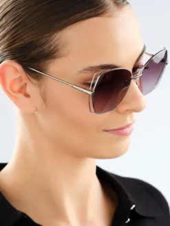 Okulary przeciwsłoneczne damskie, geometryczne, jasne srebrne