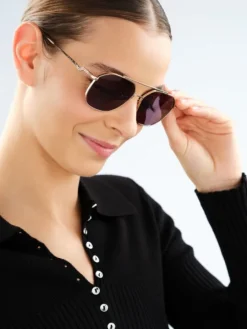 Okulary przeciwsłoneczne damskie, pilotki, jasne złote