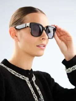 Okulary przeciwsłoneczne damskie, prostokątne, brązowe