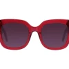 Okulary przeciwsłoneczne damskie, prostokątne, czerwone