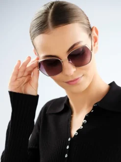 Okulary przeciwsłoneczne damskie, geometryczne, złote