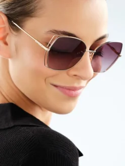 Okulary przeciwsłoneczne damskie, geometryczne, złote