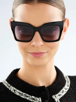 Okulary przeciwsłoneczne damskie, prostokątne, czarne