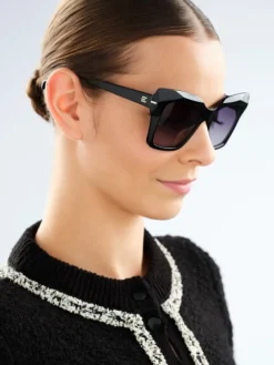 Okulary przeciwsłoneczne damskie, prostokątne, czarne