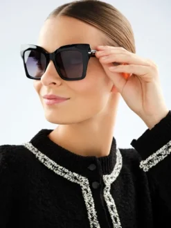 Okulary przeciwsłoneczne damskie, prostokątne, czarne