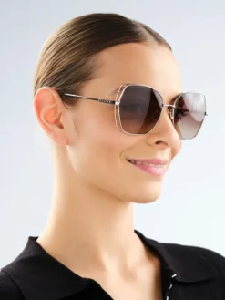 Okulary przeciwsłoneczne damskie, geometryczne, jasne złote