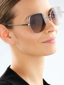 Okulary przeciwsłoneczne damskie, geometryczne, jasne złote