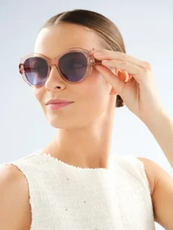 Okulary przeciwsłoneczne damskie, okrągłe, różowe