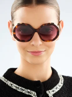 Okulary przeciwsłoneczne damskie, okrągłe, brązowe