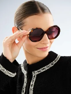 Okulary przeciwsłoneczne damskie, okrągłe, brązowe