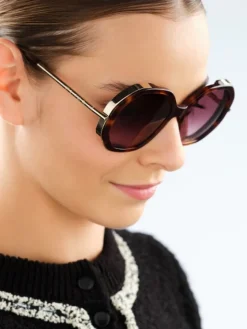 Okulary przeciwsłoneczne damskie, okrągłe, brązowe