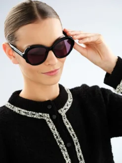 Okulary przeciwsłoneczne damskie, okrągłe, czarne