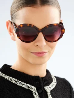 Okulary przeciwsłoneczne damskie, okrągłe, brązowe