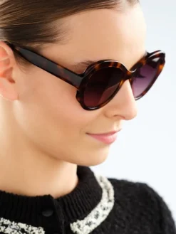 Okulary przeciwsłoneczne damskie, okrągłe, brązowe