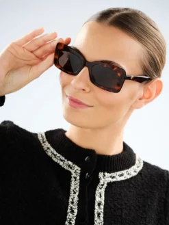 Okulary przeciwsłoneczne damskie, prostokątne, brązowe