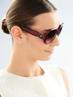 Okulary przeciwsłoneczne damskie, okrągłe, bordowe