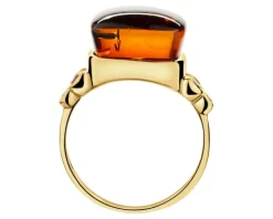 Pierścionek srebrny z bursztynem i granatem syntetycznym