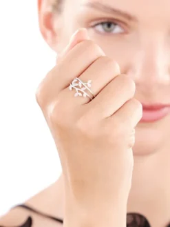 Pierścionek srebrny z cyrkoniami - liście