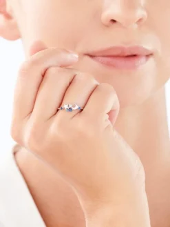 Pierścionek srebrny z cyrkoniami - Księżyc, gwiazda