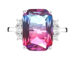 Pierścionek srebrny z cyrkoniami i szlifowanym szkłem