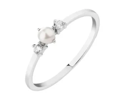 Pierścionek srebrny z perłą i cyrkoniami