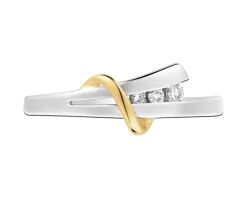 Pierścionek z białego i żółtego złota z brylantami - 0,05 ct - próba 585