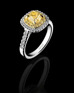 Pierścionek z białego i żółtego złota z diamentami - VS1/Fancy Light Yellow - 1,55 ct - próba 750