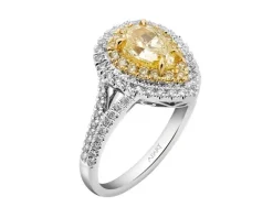 Pierścionek z białego i żółtego złota z diamentami - VS2/Fancy Light Yellow - 1,51 ct - próba 750
