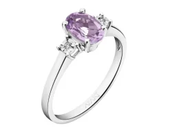 Pierścionek z białego złota z brylantami i ametystem - próba 375