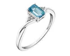 Pierścionek z białego złota z diamentami i topazem London Blue - próba 375