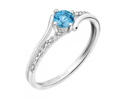 Pierścionek z białego złota z brylantami i topazem - próba 375