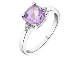 Pierścionek z białego złota z diamentami i ametystem - próba 585