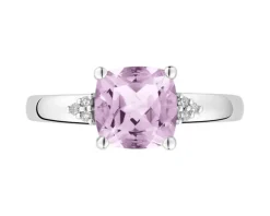 Pierścionek z białego złota z diamentami i ametystem - próba 585