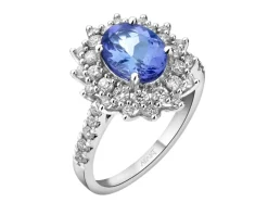 Pierścionek z białego złota z brylantami i tanzanitem - próba 585