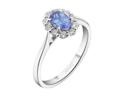 Pierścionek z białego złota z brylantami i tanzanitem - próba 750