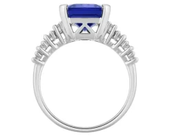Pierścionek z białego złota z diamentami i tanzanitem - próba 750
