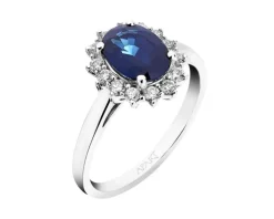 Pierścionek z białego złota z brylantami i szafirem - próba 585