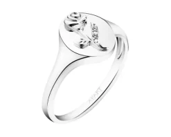 Pierścionek z białego złota z diamentami - sygnet  - róża - 0,006 ct - próba 585