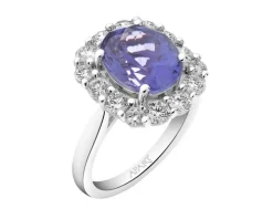 Pierścionek z białego złota z brylantami i tanzanitem - próba 585