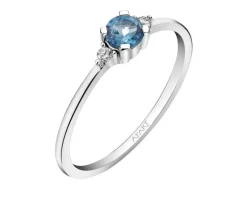 Pierścionek z białego złota z brylantami i topazem London Blue - próba 375