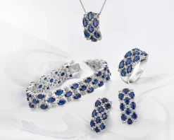 Pierścionek z białego złota z brylantami i szafirami - próba 585