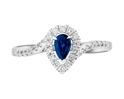 Pierścionek z białego złota z brylantami i szafirem - próba 585