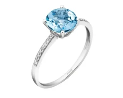 Pierścionek z białego złota z diamentami i topazem Sky Blue - próba 585
