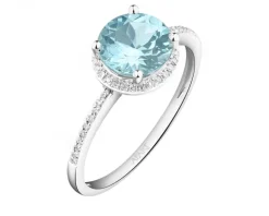 Pierścionek z białego złota z diamentami i topazem Sky Blue - próba 585