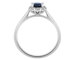 Pierścionek z białego złota z brylantami i szafirem - próba 750