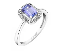 Pierścionek z białego złota z brylantami i tanzanitem - próba 585